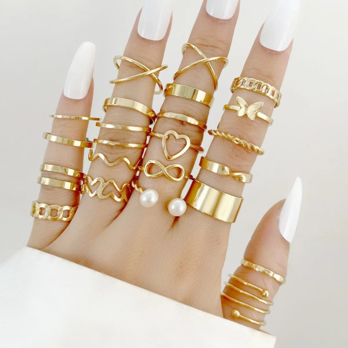 22PCS Stackable Knuckle Rings Set - Gold Wave Joint Finger Rings for Women