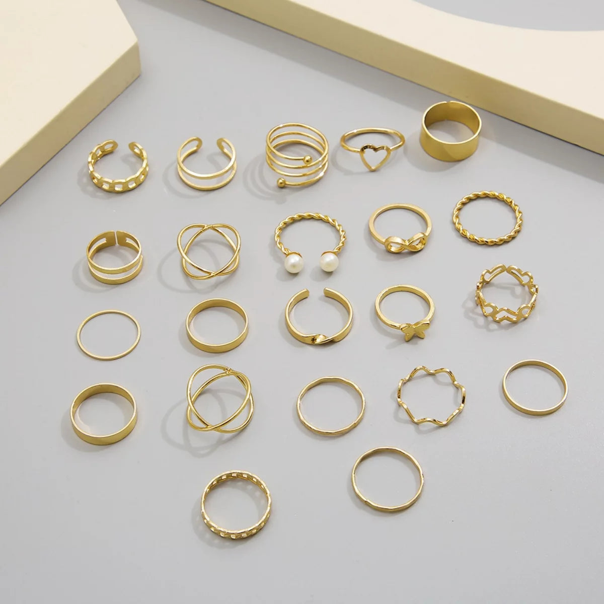 22PCS Stackable Knuckle Rings Set - Gold Wave Joint Finger Rings for Women