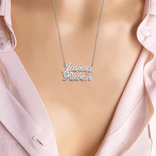 Sterling Silver Personalized Double Name Necklace Pendante with Cut Out Heart Custom Jewelry Gift for Women - PlumOnyx