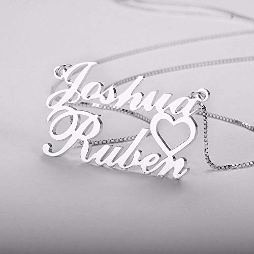 Sterling Silver Personalized Double Name Necklace Pendante with Cut Out Heart Custom Jewelry Gift for Women - PlumOnyx