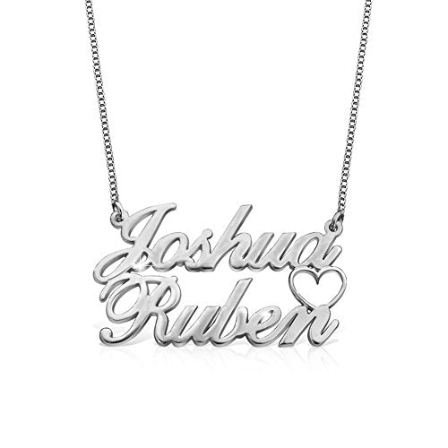 Sterling Silver Personalized Double Name Necklace Pendante with Cut Out Heart Custom Jewelry Gift for Women - PlumOnyx