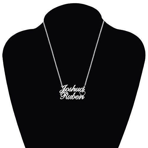 Sterling Silver Personalized Double Name Necklace Pendante with Cut Out Heart Custom Jewelry Gift for Women - PlumOnyx