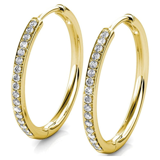 18K Yellow Gold Drop Dangle Hoop Earrings with Swarovski Crystals