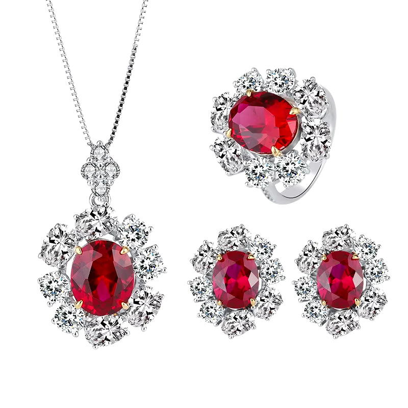 Vintage Red Gemstone Jewelry Set 925 Sterling Silver