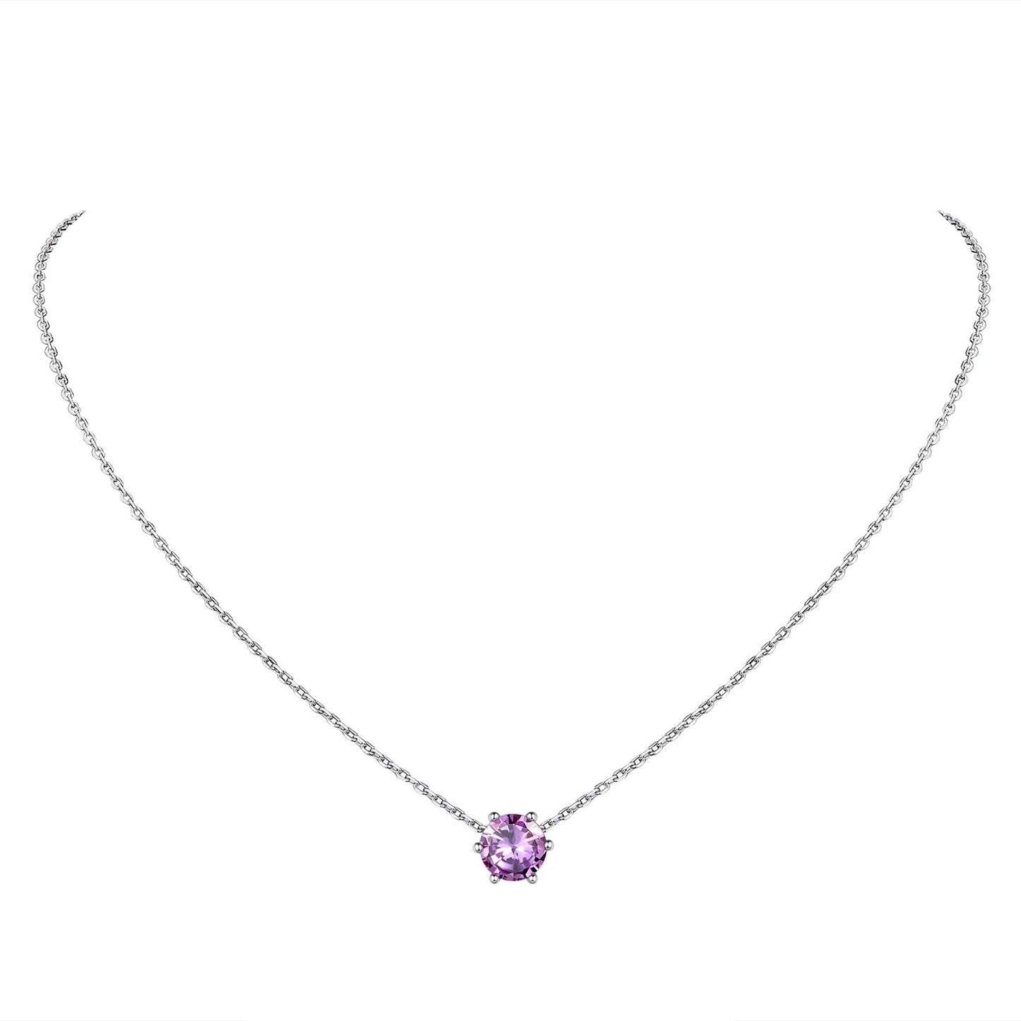 925 Sterling Silver Birthstone Necklace, Dainty Small Crystal Jewelry