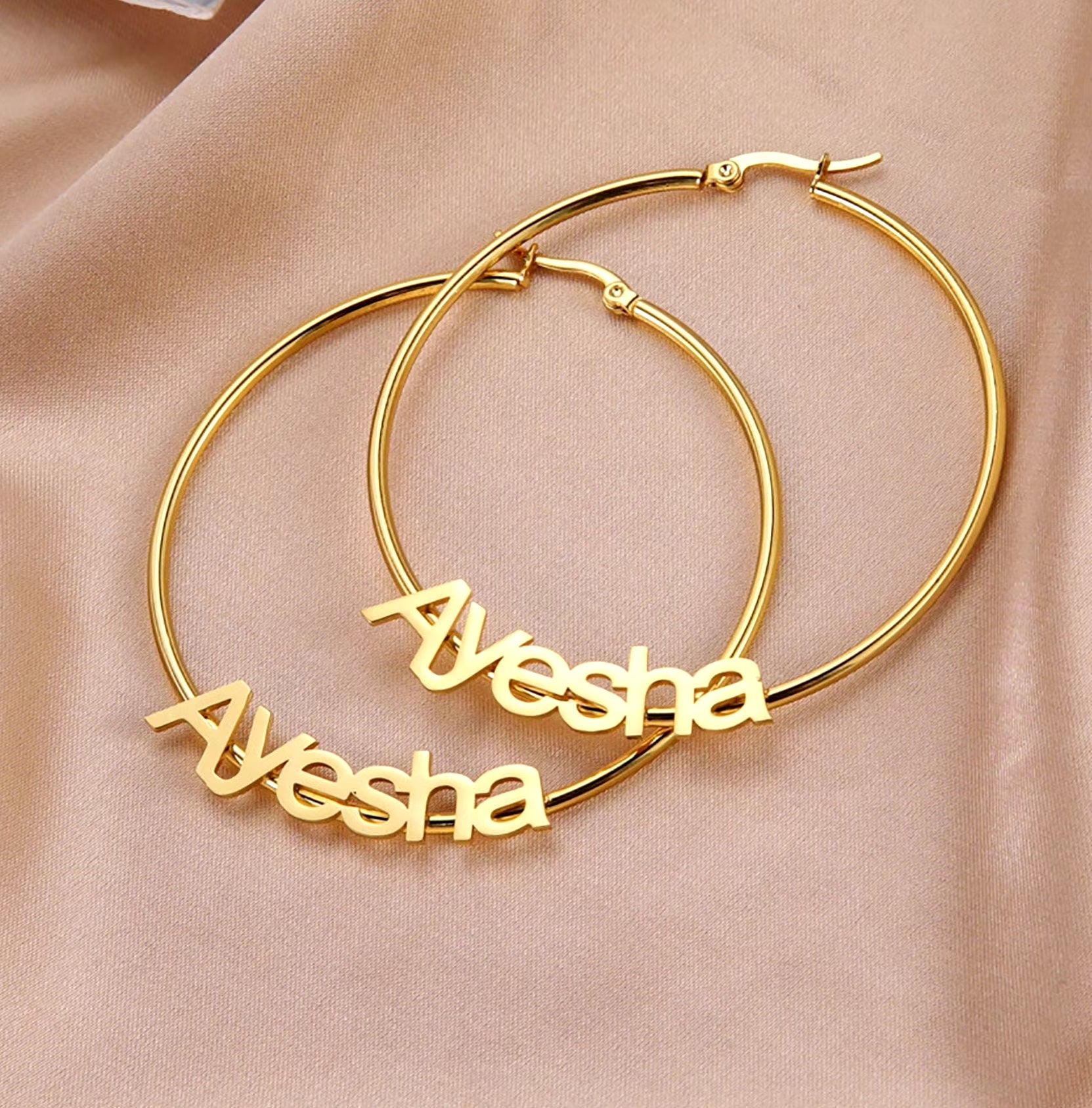 Hip Hop Custom Name Earrings Stainless Steel Plated Zodiac Big Hoop Earrings