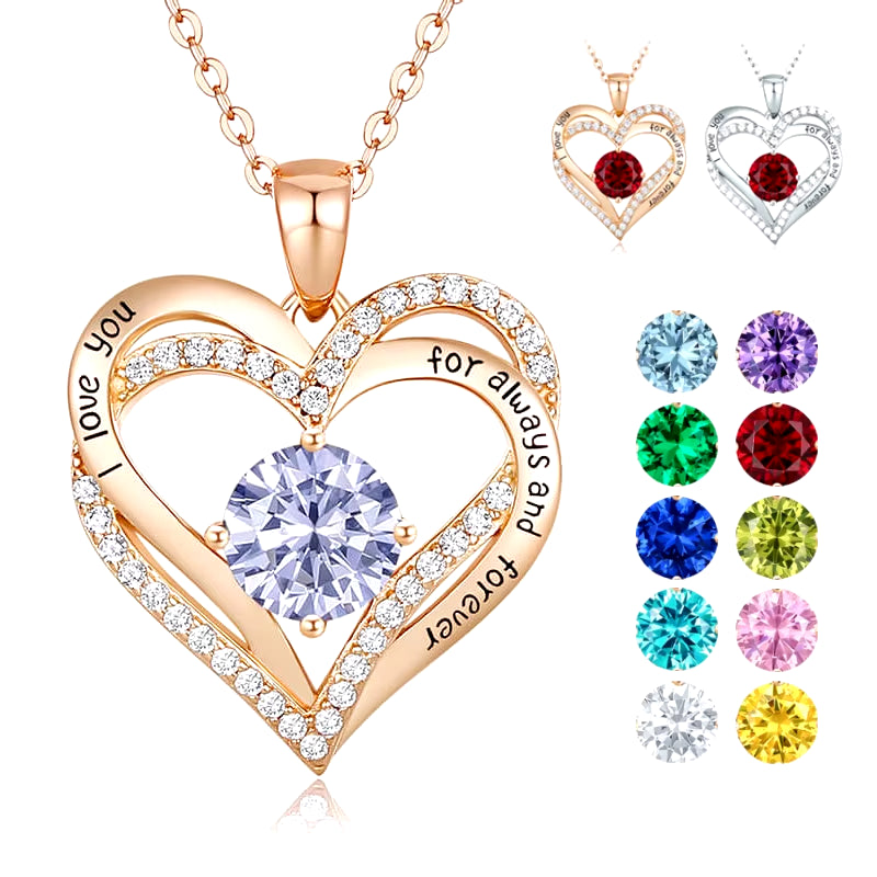 925 Sterling Silver Love Heart Pendant  Birthstone Necklace