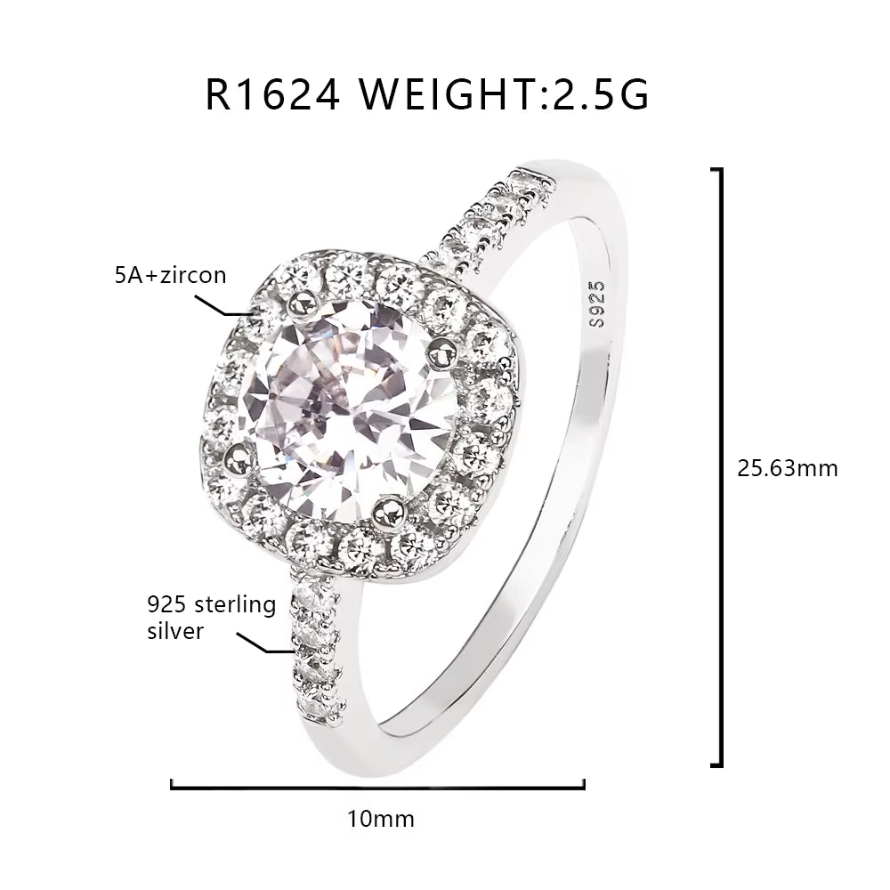 Classic S925 Sterling Silver Engagement Ring with 5A Cubic Zirconia