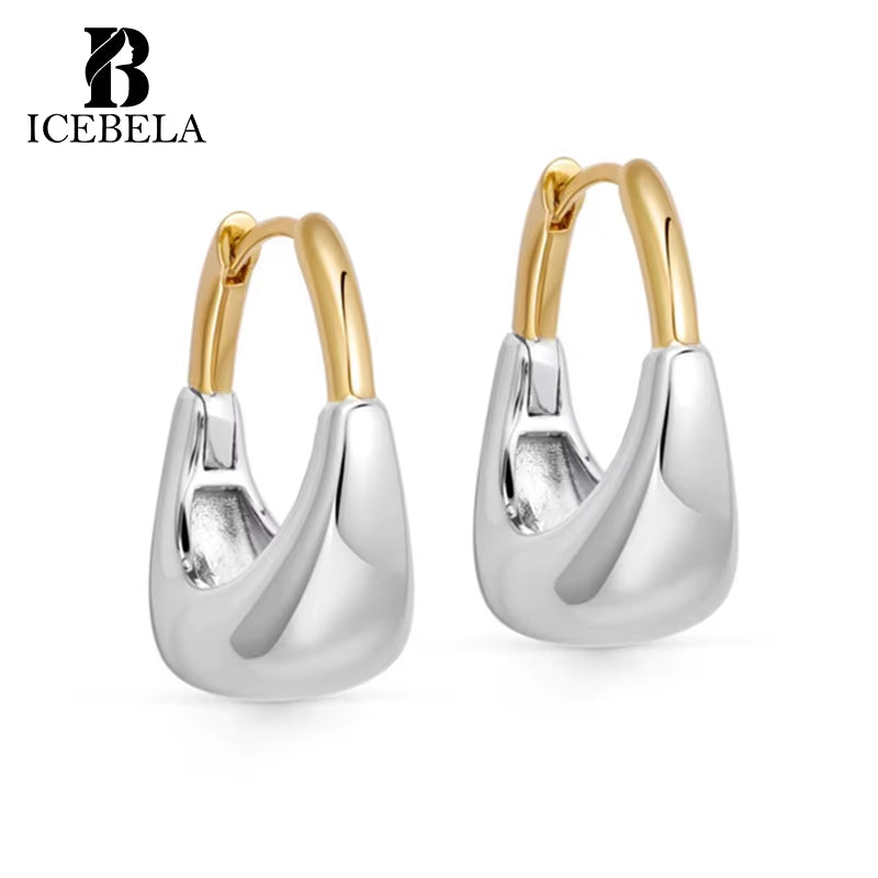 Two-Tone Minimalist 925 Sterling Silver & Gold U-Hoop Earrings – Chunky Aurora Design