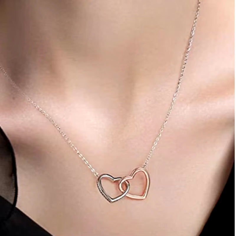 925 Sterling Silver Double Heart Necklace Pendant