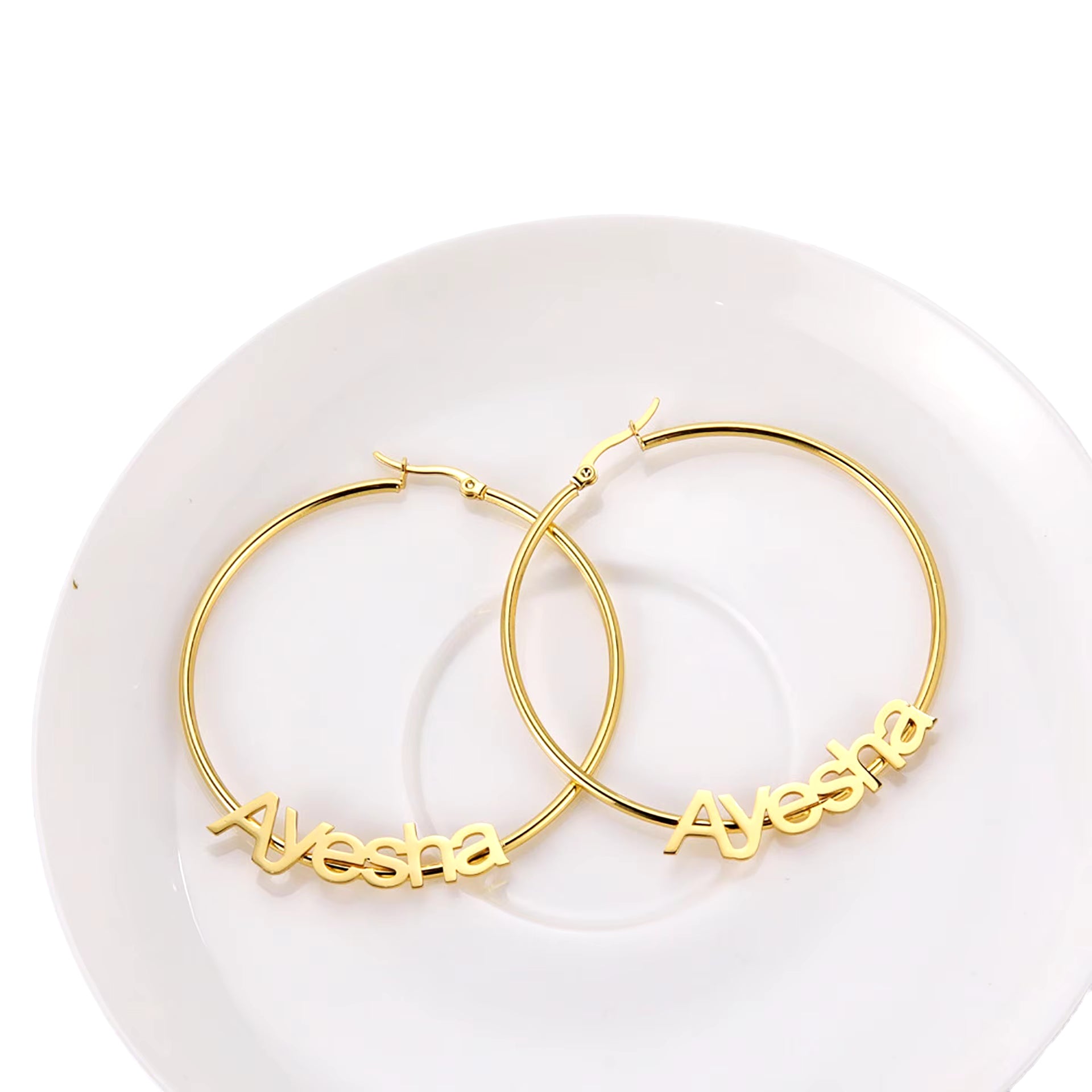 Hip Hop Custom Name Earrings Stainless Steel Plated Zodiac Big Hoop Earrings