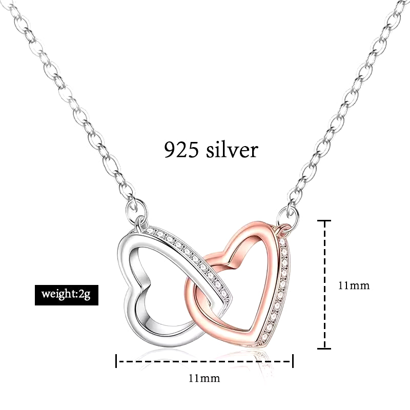 925 Sterling Silver Double Heart Necklace Pendant