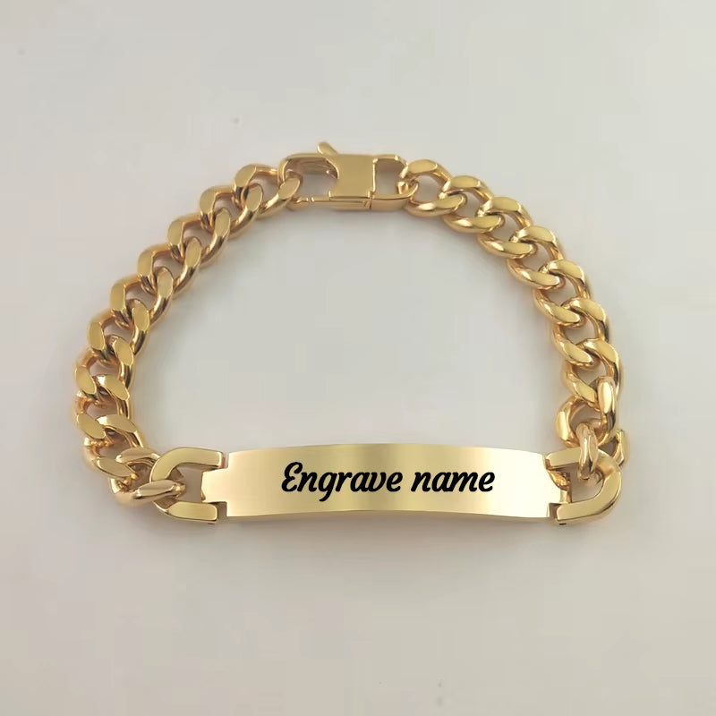 Customized Stainless Steel Men Bracelet 18K Gold Plated Thick Cuban Link Chain