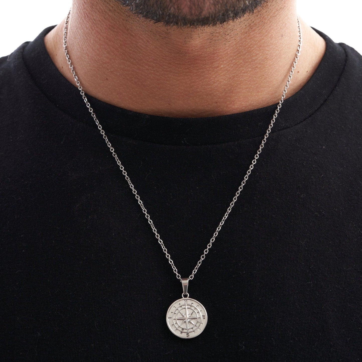 Compass Pendant Chain Silver