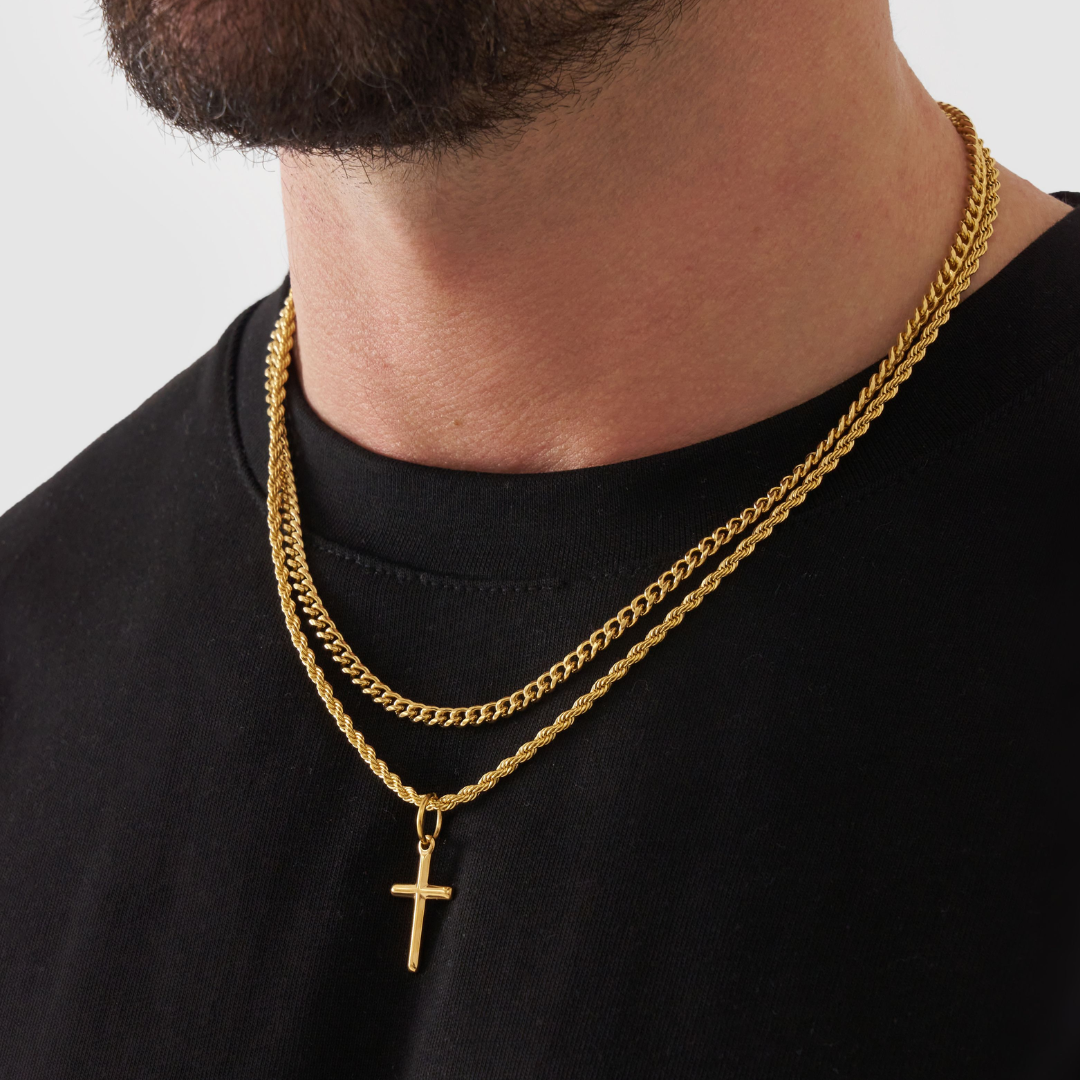 18K Gold Plated Compass North Star Stainless Steel Men's Anchor Necklace