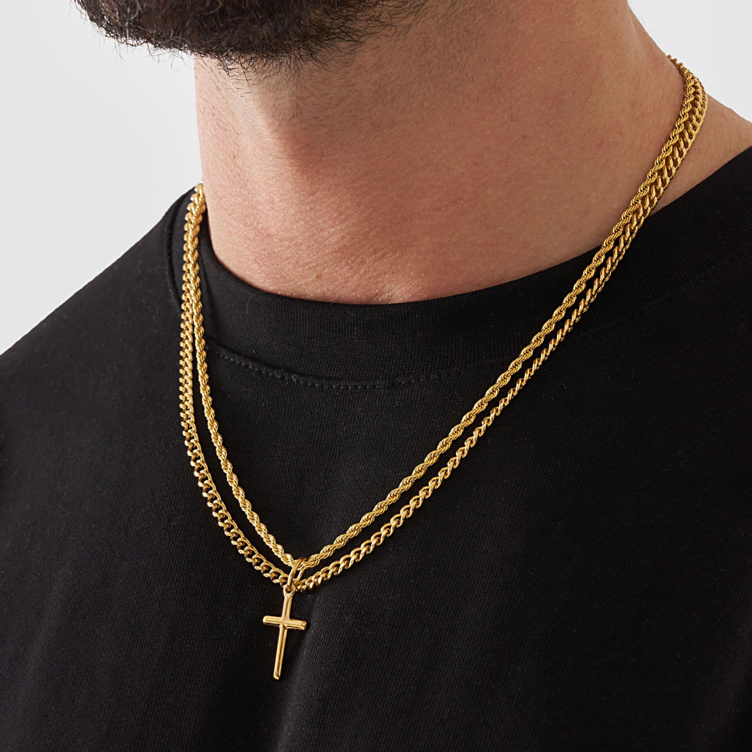 18K Gold Plated Compass North Star Stainless Steel Men's Anchor Necklace