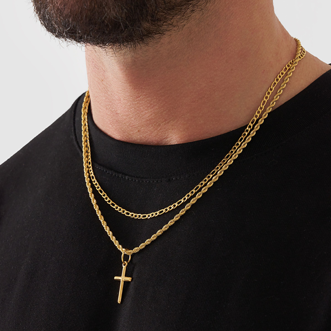 18K Gold Plated Compass North Star Stainless Steel Men's Anchor Necklace