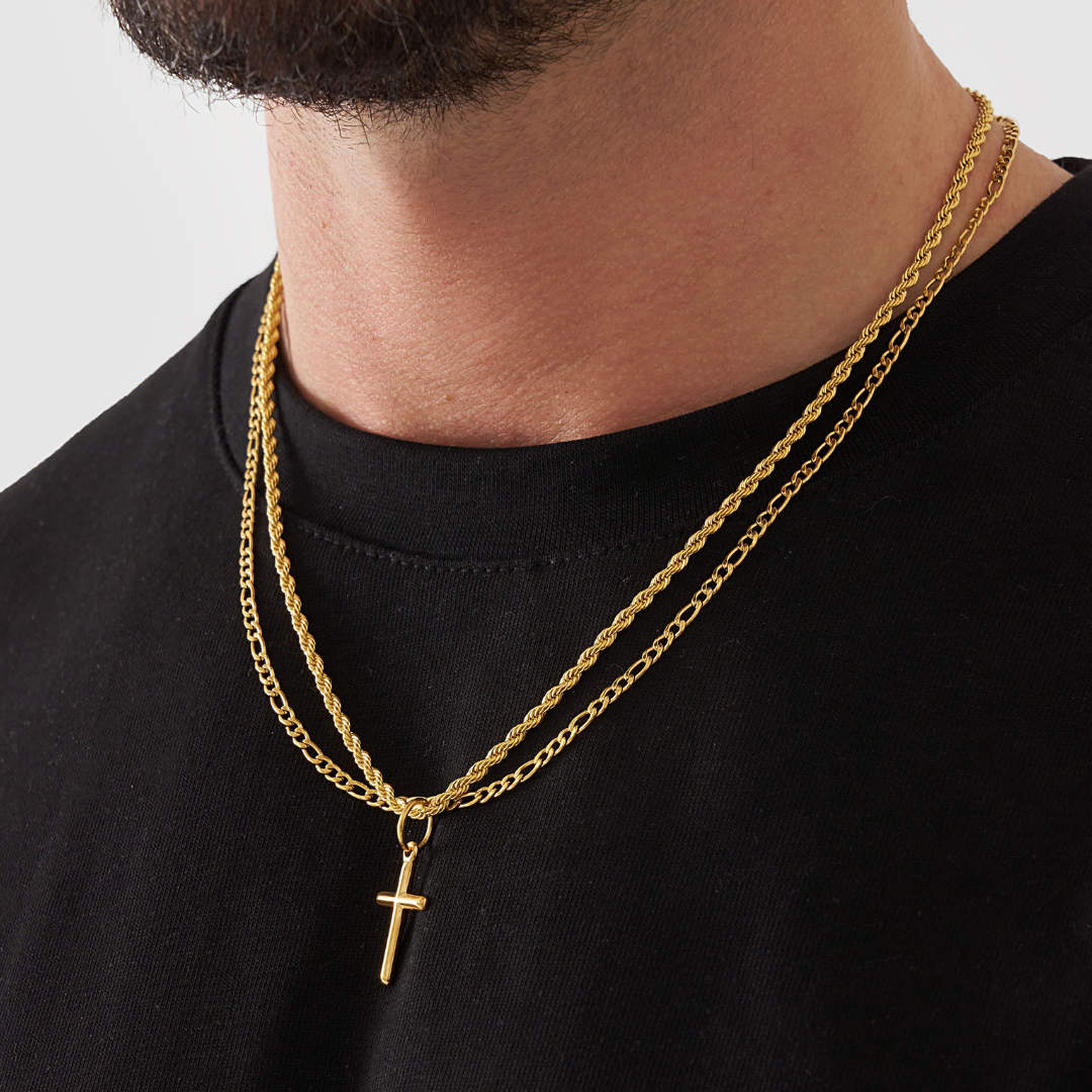 18K Gold Plated Compass North Star Stainless Steel Men's Anchor Necklace