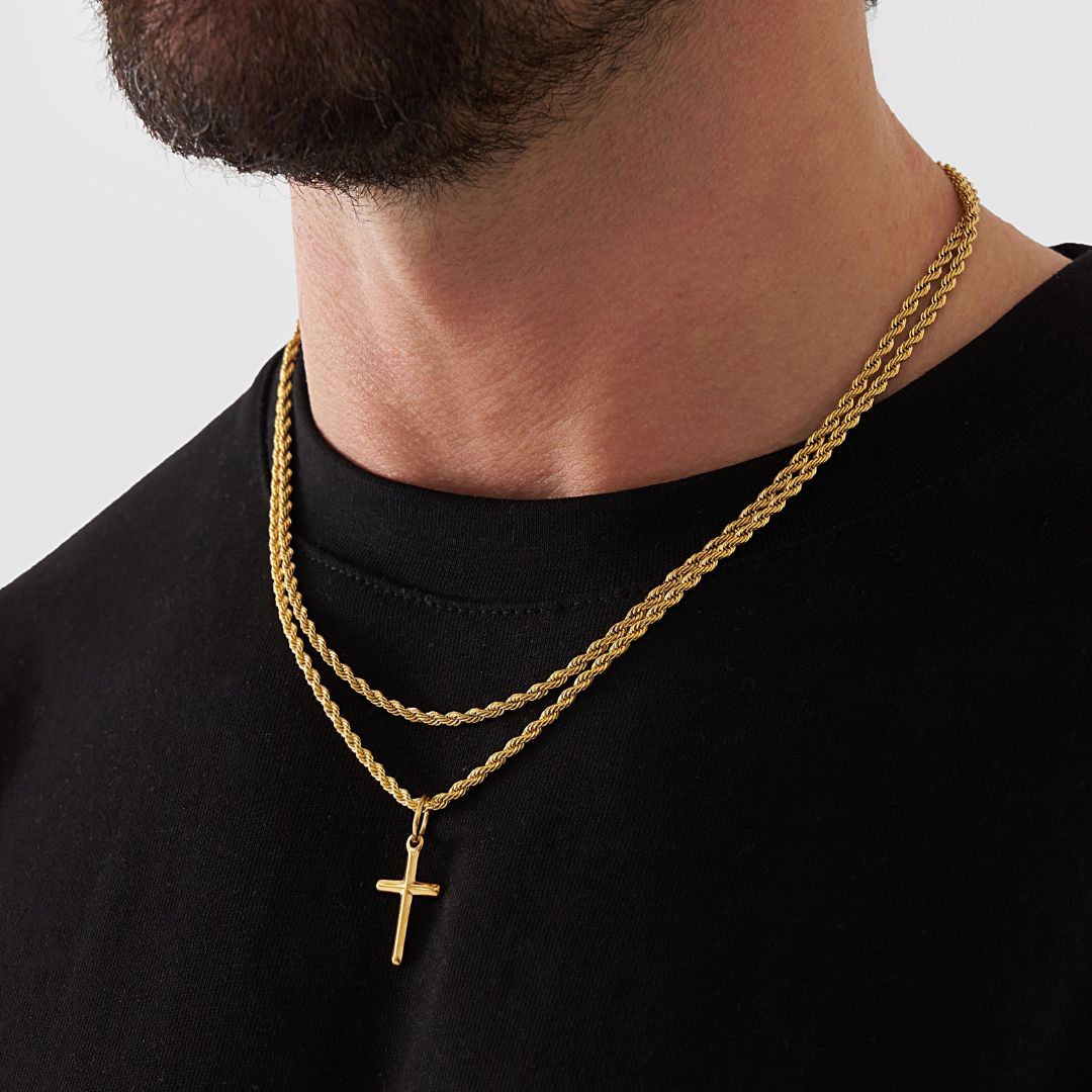 18K Gold Plated Compass North Star Stainless Steel Men's Anchor Necklace