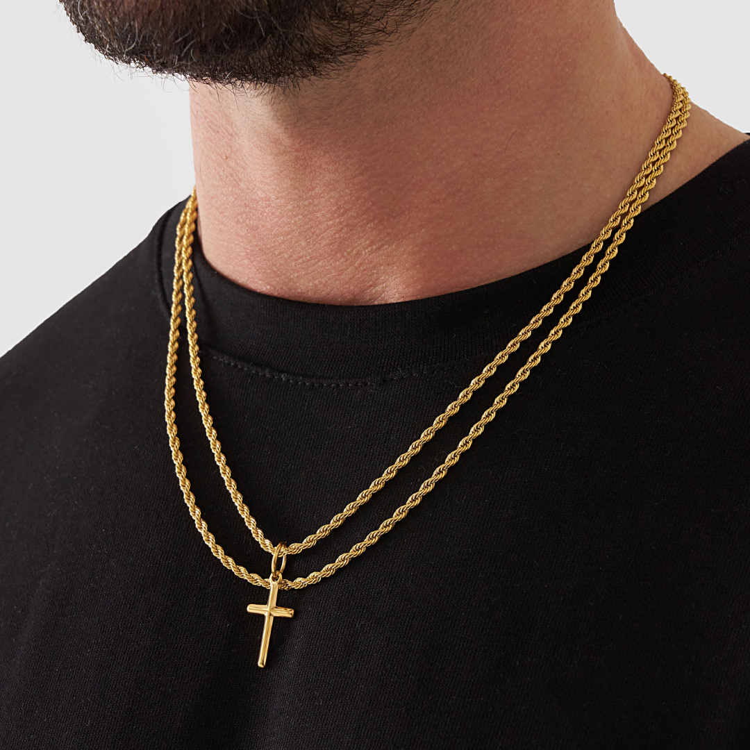 18K Gold Plated Compass North Star Stainless Steel Men's Anchor Necklace