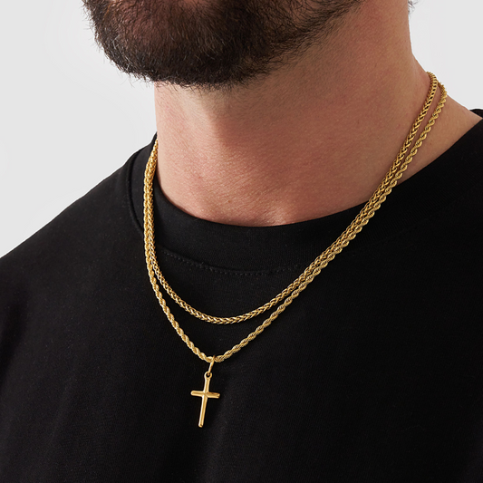 18K Gold Plated Compass North Star Stainless Steel Men's Anchor Necklace