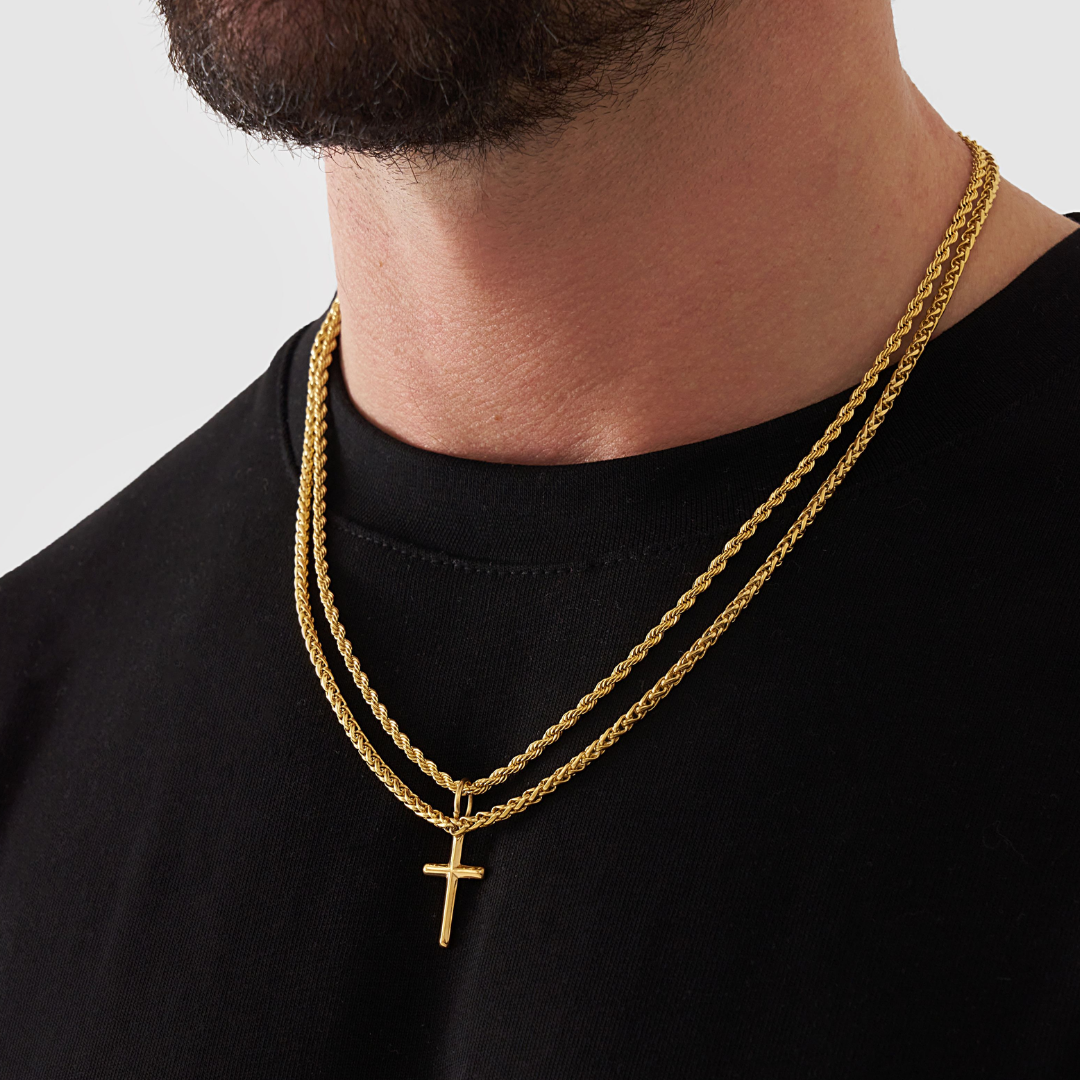 18K Gold Plated Compass North Star Stainless Steel Men's Anchor Necklace