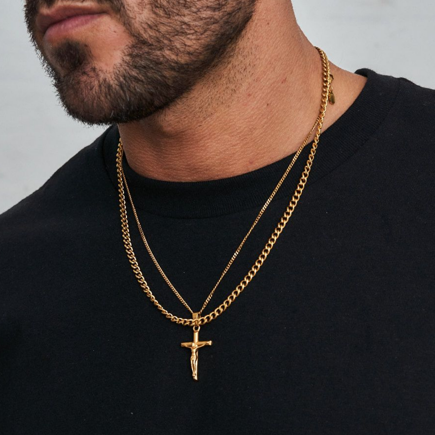 18K Gold Plated Compass North Star Crucifix Necklace Stainless Steel