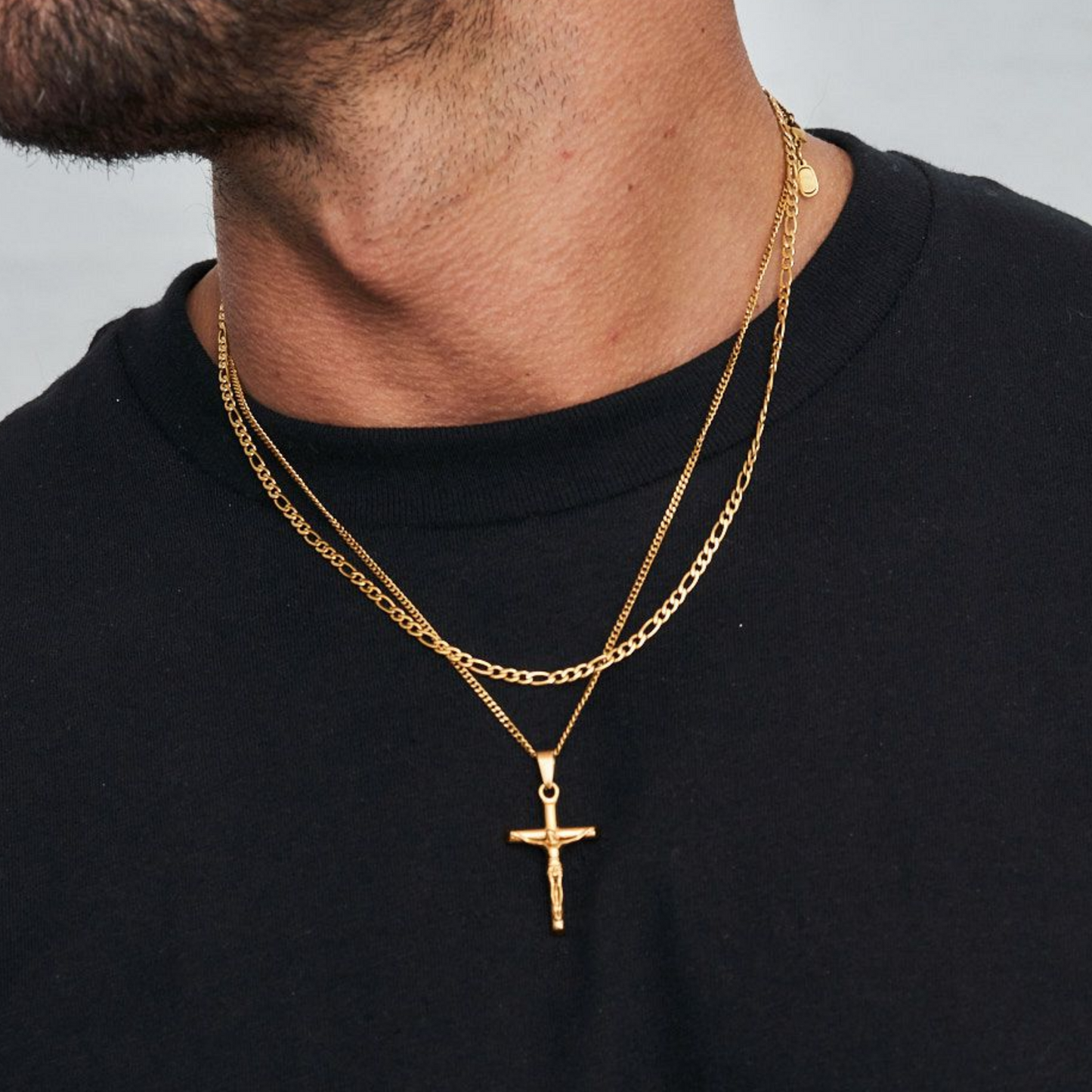 18K Gold Plated Compass North Star Crucifix Necklace Stainless Steel