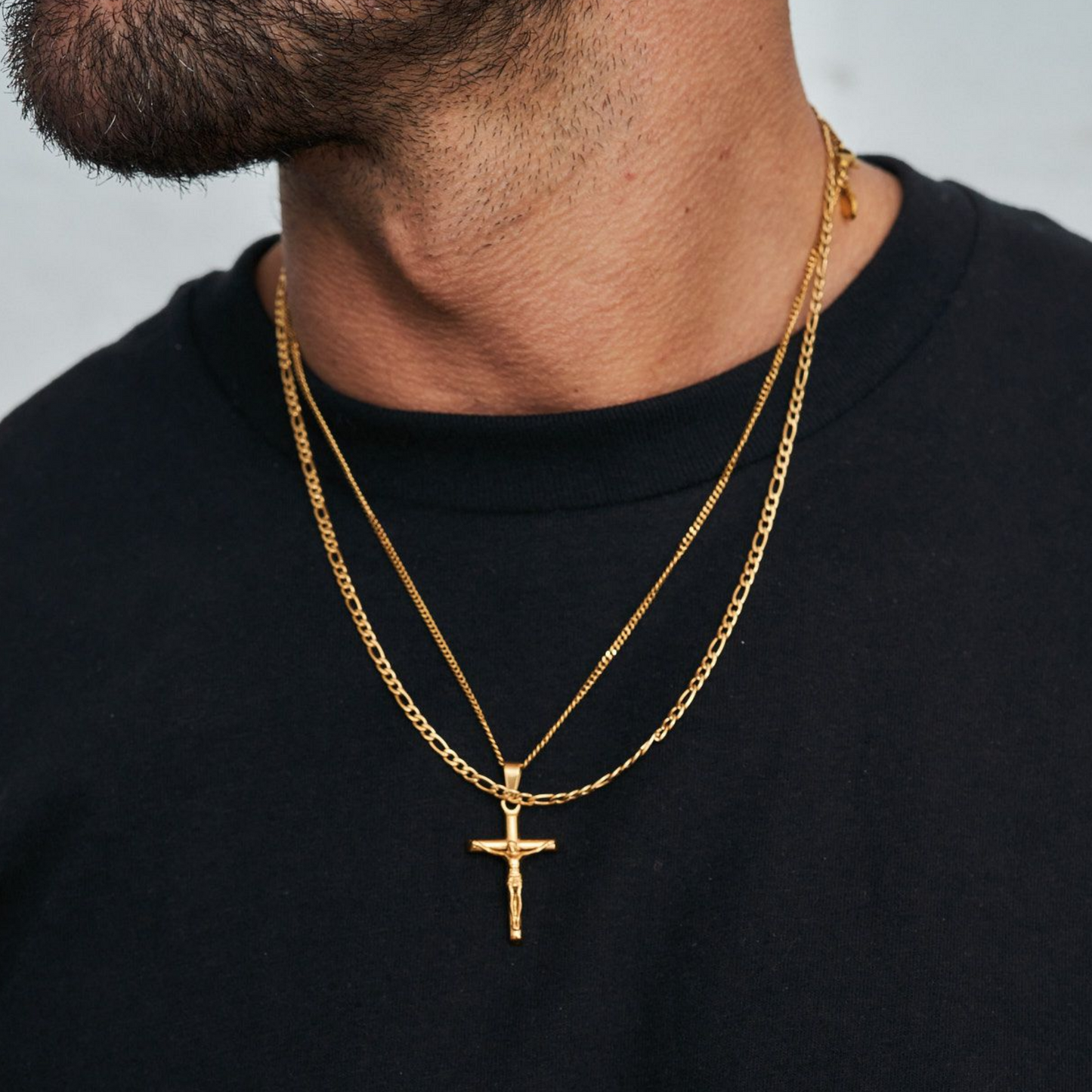 18K Gold Plated Compass North Star Crucifix Necklace Stainless Steel