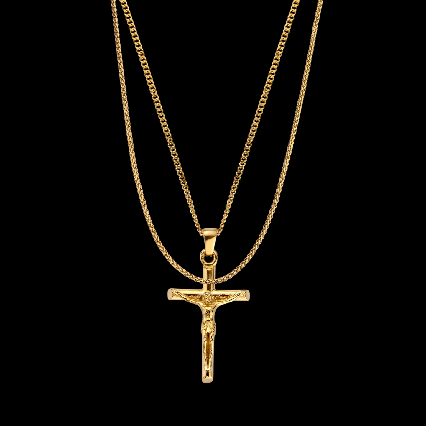 18K Gold Plated Compass North Star Crucifix Necklace Stainless Steel