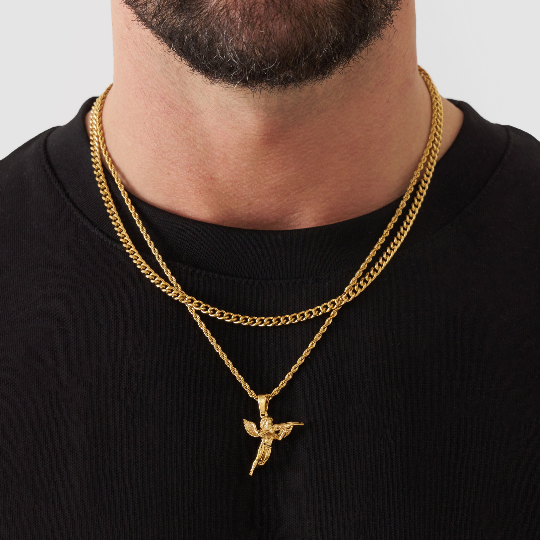 18K Gold Plated Cupids Revenge St. Michael Stainless Steel Necklace