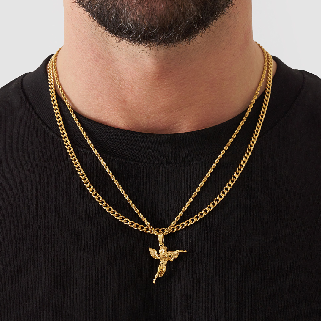 18K Gold Plated Cupids Revenge St. Michael Stainless Steel Necklace