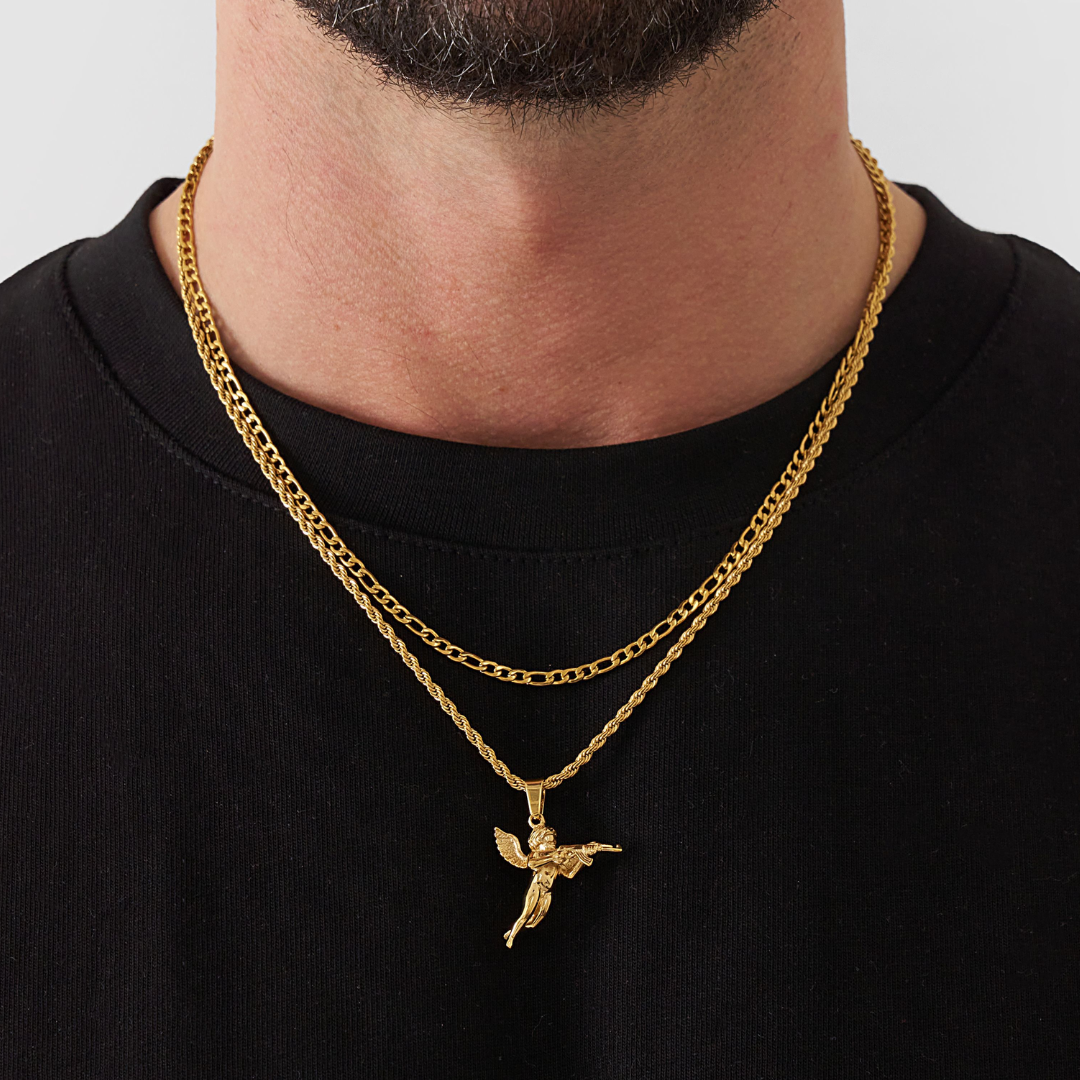 18K Gold Plated Cupids Revenge St. Michael Stainless Steel Necklace