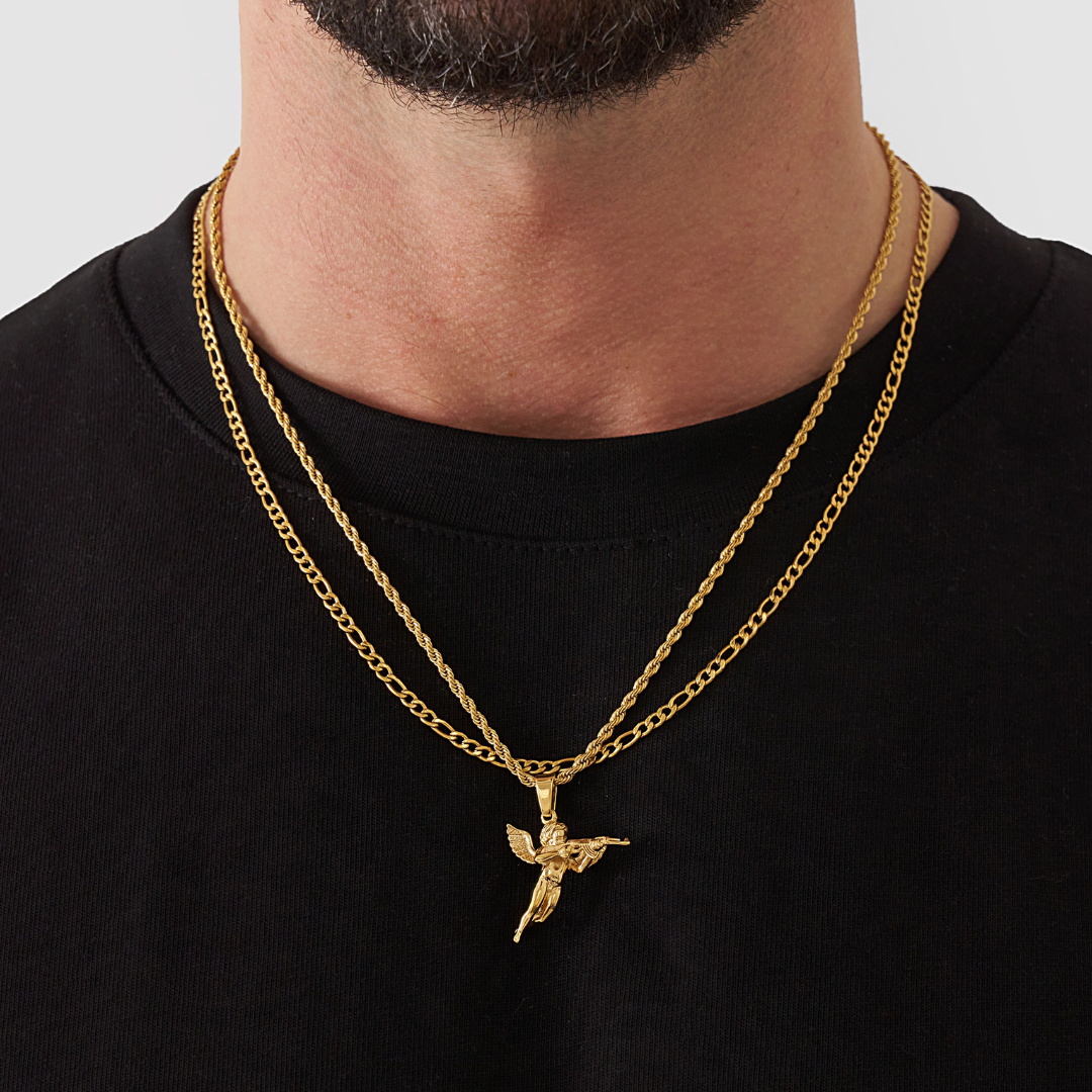 18K Gold Plated Cupids Revenge St. Michael Stainless Steel Necklace