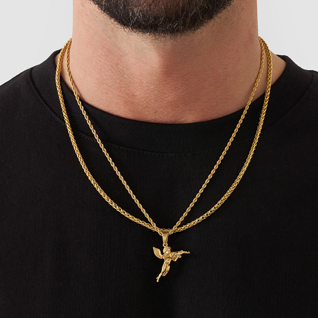 18K Gold Plated Cupids Revenge St. Michael Stainless Steel Necklace