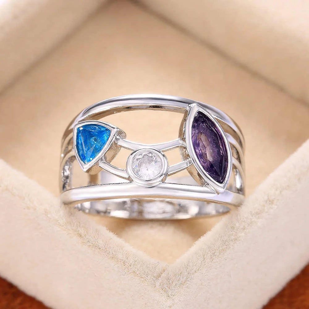 Hollow-out Colorful CZ Stone Ring