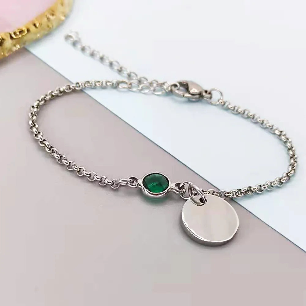 Engravable Birthstone Stainless Steel Bracelet