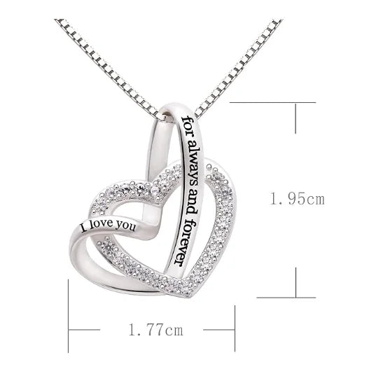 Sterling Silver "I Love You for and Forever" Love Heart Cubic Zirconia Necklace