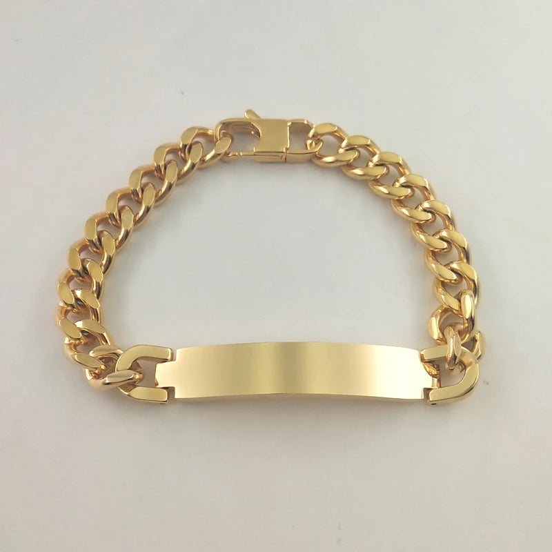 Customized Stainless Steel Men Bracelet 18K Gold Plated Thick Cuban Link Chain