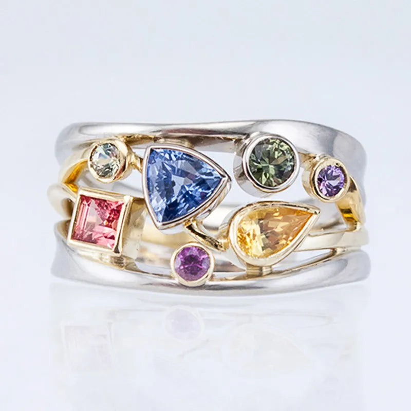 Zircon Diamond-Cut Silver Colorful Elegant Ring