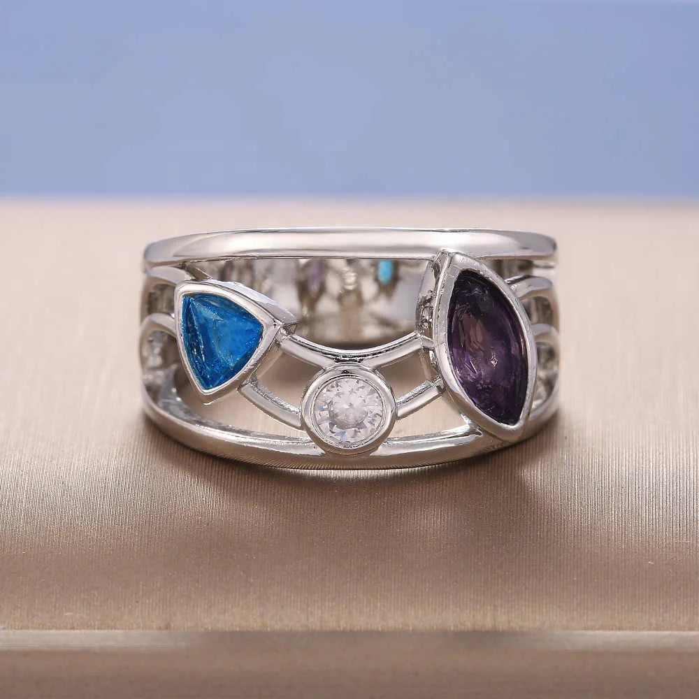 Hollow-out Colorful CZ Stone Ring