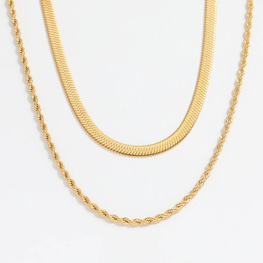 18K Gold Plated Herringbone Rope Chain Layered Necklace