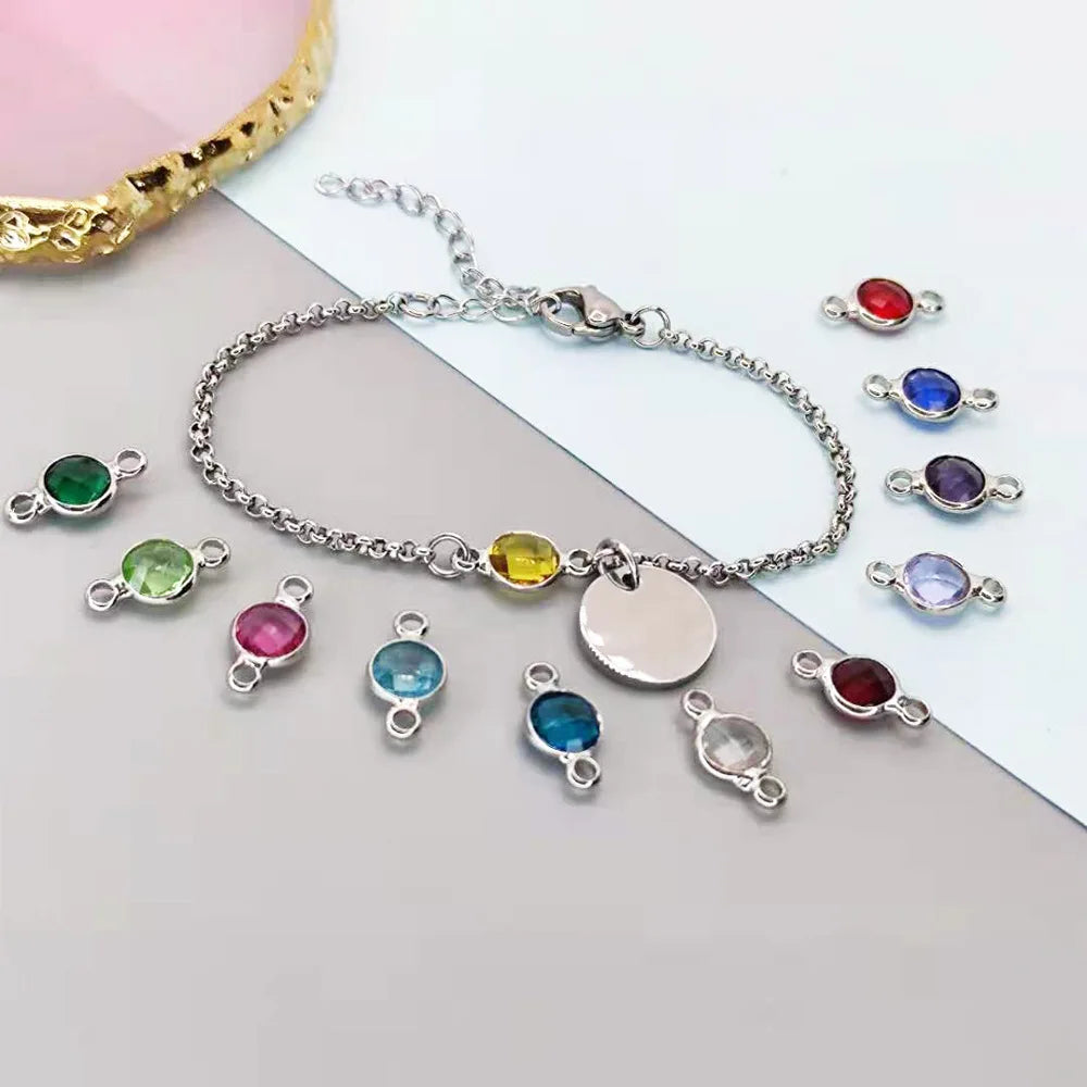 Engravable Birthstone Stainless Steel Bracelet