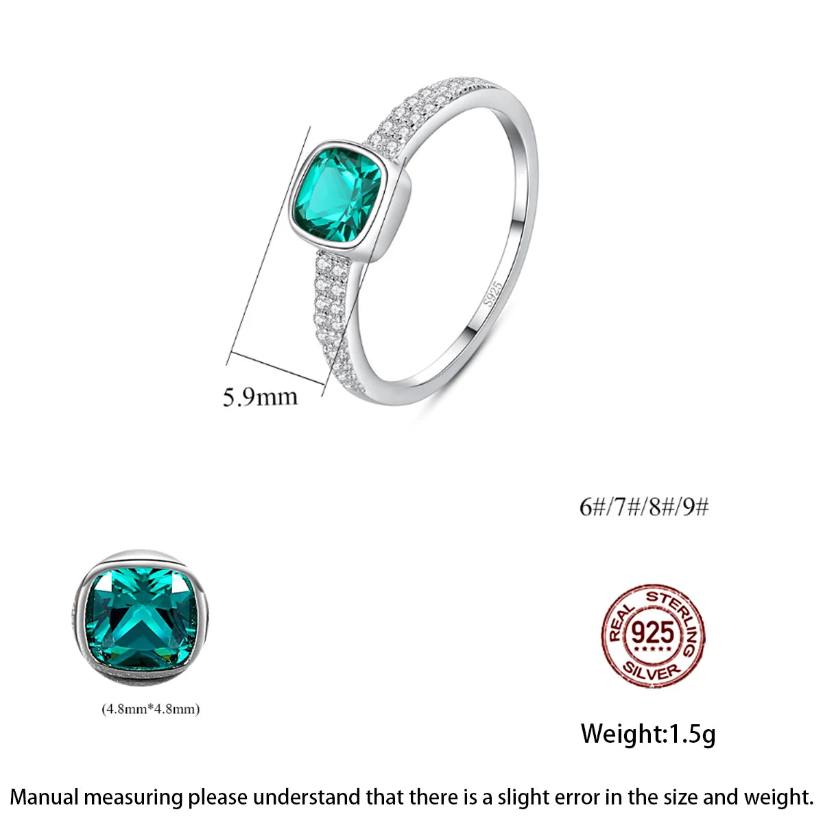 925 Sterling Silver Jewelry Set with Emerald Zirconia – Ring, Earrings & Necklace