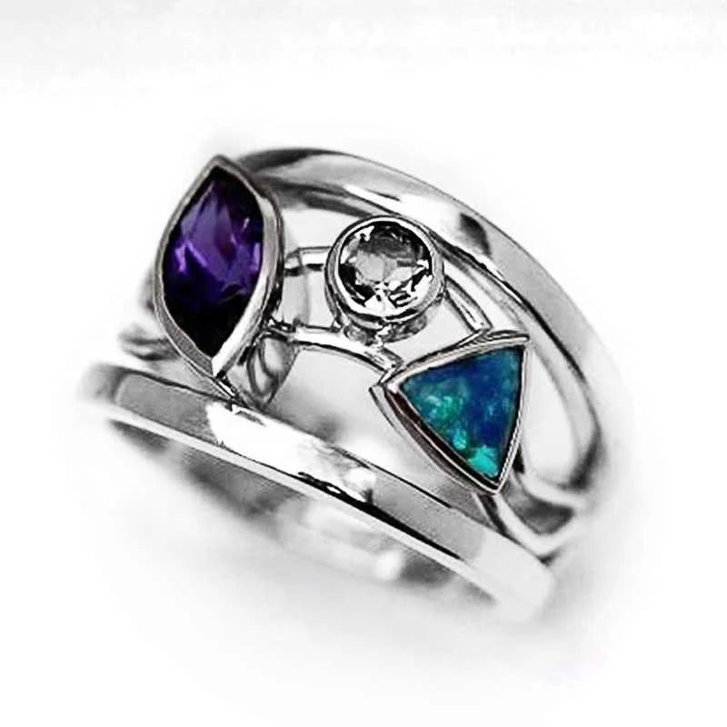 Hollow-out Colorful CZ Stone Ring