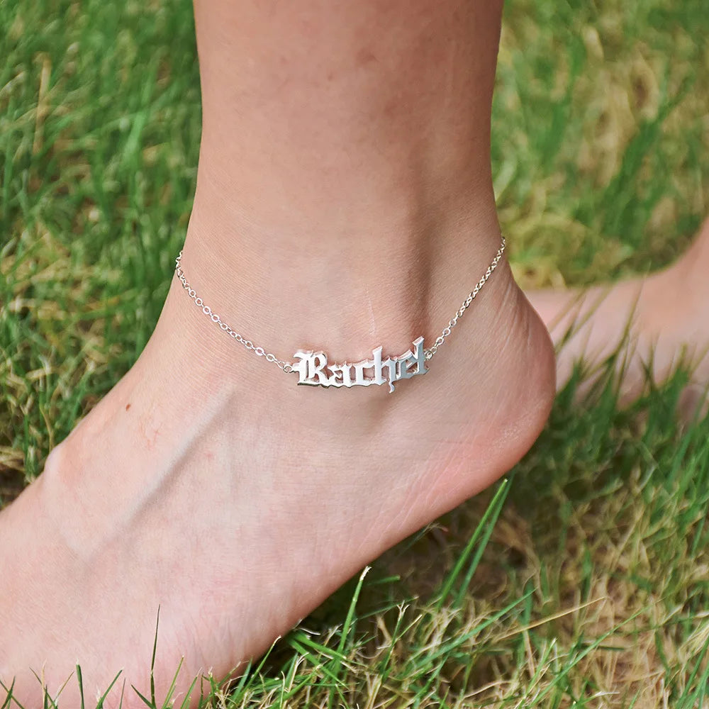 Customizable 18K Gold Plated Stainless Steel Letter Name Anklet - Personalized Foot Chain Cuff Bracelet