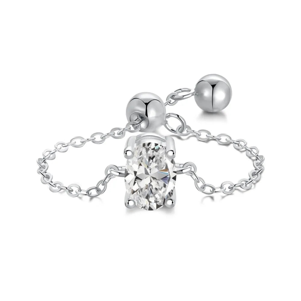 Adjustable 925 Silver Ring with Cubic Zirconia & Moissanite