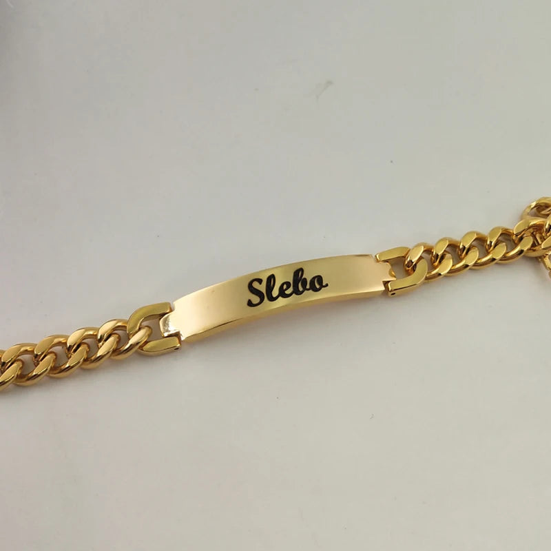 Customized Stainless Steel Men Bracelet 18K Gold Plated Thick Cuban Link Chain