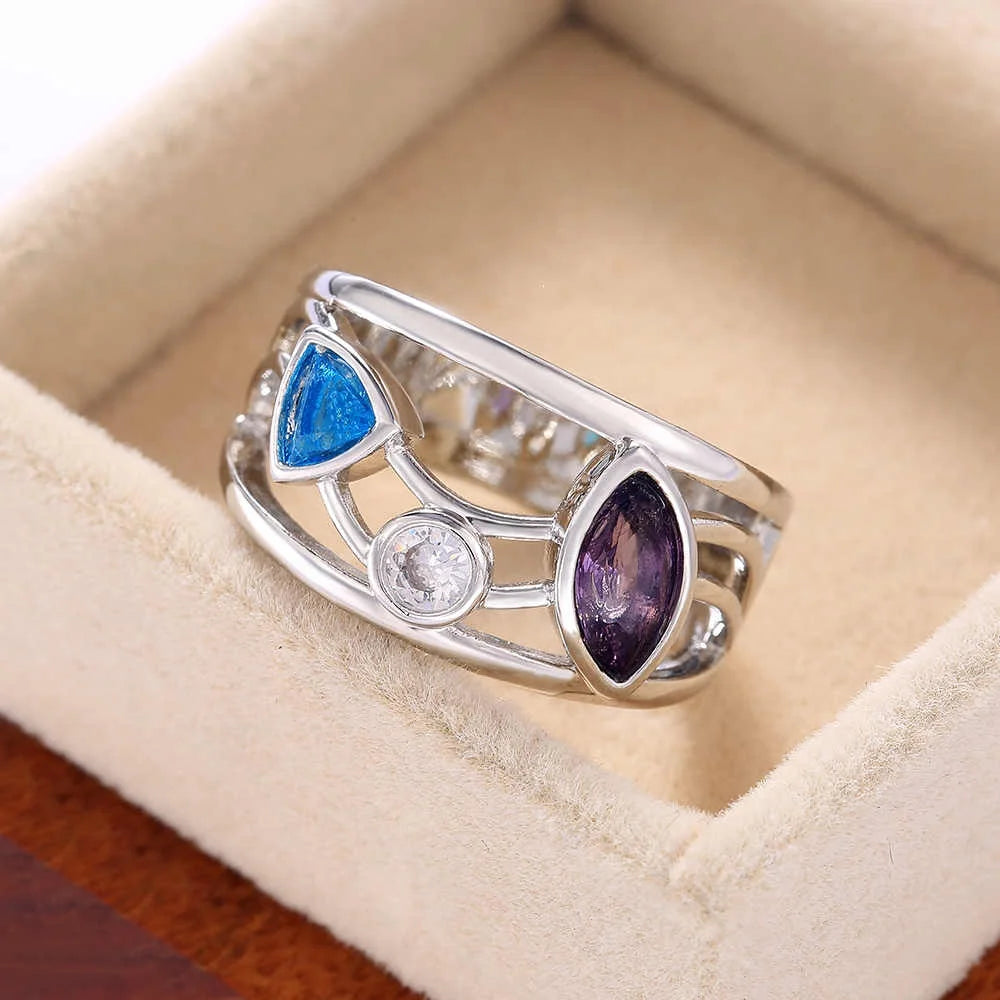 Hollow-out Colorful CZ Stone Ring