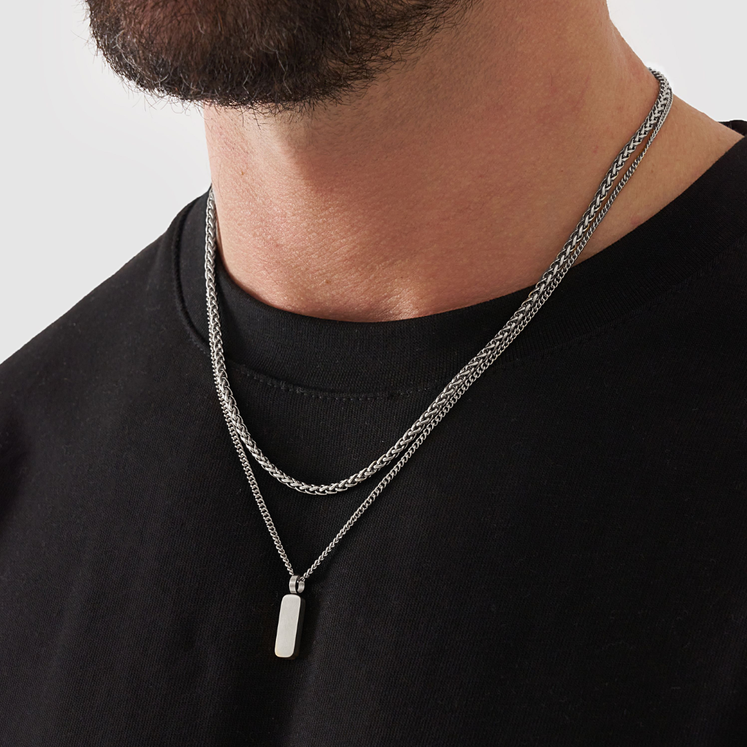 18K Gold Plated Stainless Steel Men's Anchor Necklace- Silver